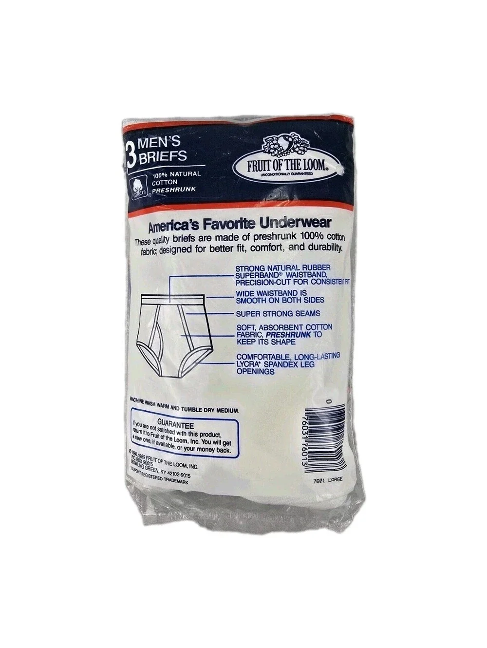 Fruit of the Loom Briefs 3 Pack White Cotton Large 38-40 Deadstock Vtg 1989